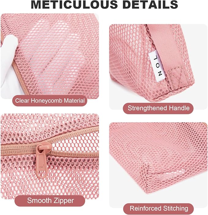 NOL 3-Pack Mesh Travel Toiletry Bags - Clear Zipper Travel Organizer, Airport Carry-On Compliant Reusable Cosmetic Makeup Bag for Women & Men (Dark pink) - Image 4