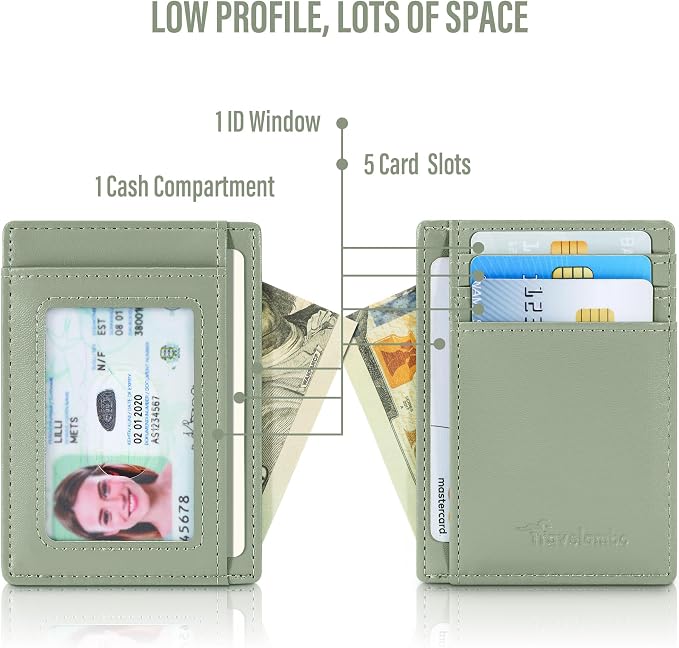 Travelambo Slim Wallet Front Pocket Minimalist Leather RFID Blocking Medium Size - Image 6