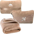 BlueHills Premium Soft Plush Mini Travel Blanket Pillow Long Flights Beige | Compact Luggage Belt and Backpack Clip, Warm Plane Pillow, Packable, 2in 1 Airplane Travel Size Blanket Case, Cruise, Gift by BlueHills