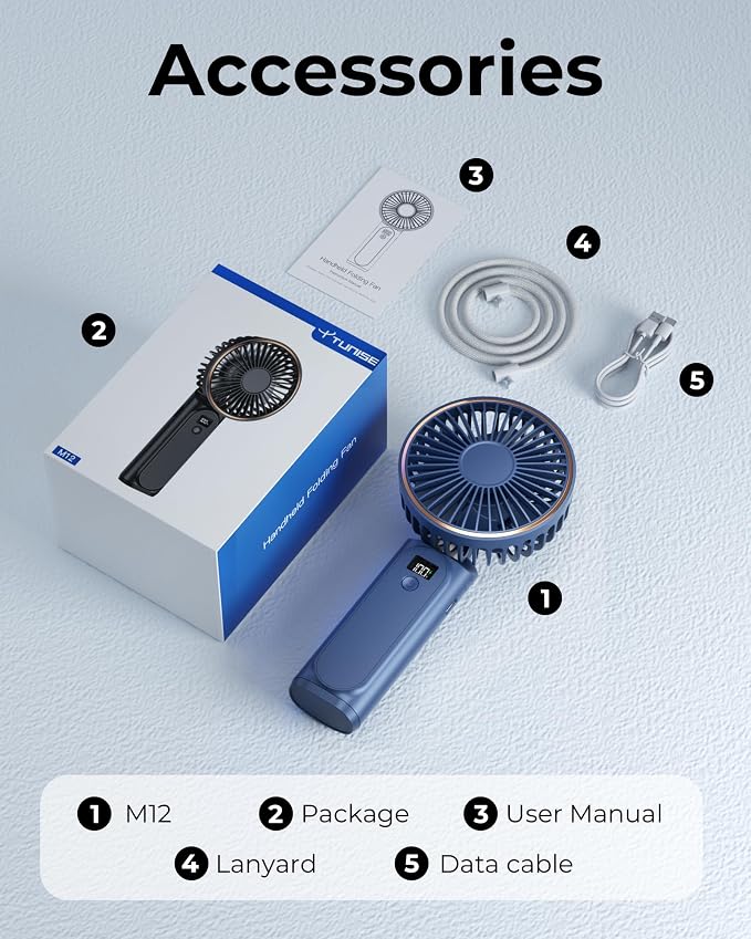 TUNISE Portable Handheld Fan, Portable Fan Rechargeable, 4000mAh, 180° Adjustable, 6 Speed Wind, Display Electricity in Real Time, USB Rechargeable Foldable F an, Quiet Personal Fan with Power Bank - Image 8
