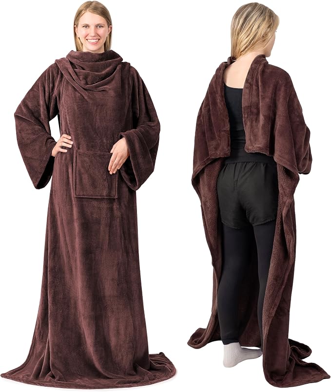 PAVILIA Wearable Blanket with Sleeves for Adult Women Men, Cozy Fleece Warm Wrap Throw with Arms, Gifts for Christmas, Wife - Image 3