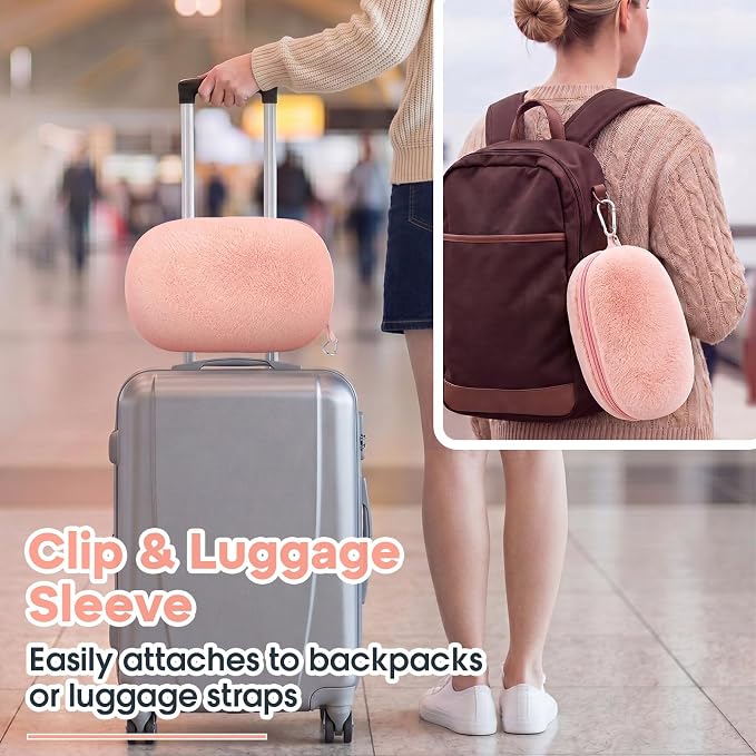 Hooded Wearable Fleece Travel Blanket Airplane with Snap Closure, Foldable Travel Pillow, Compact Carry Carabiner Strap, Soft 60''x50'' Fleece Blanket for Plane Office Gift(Pink) - Image 5