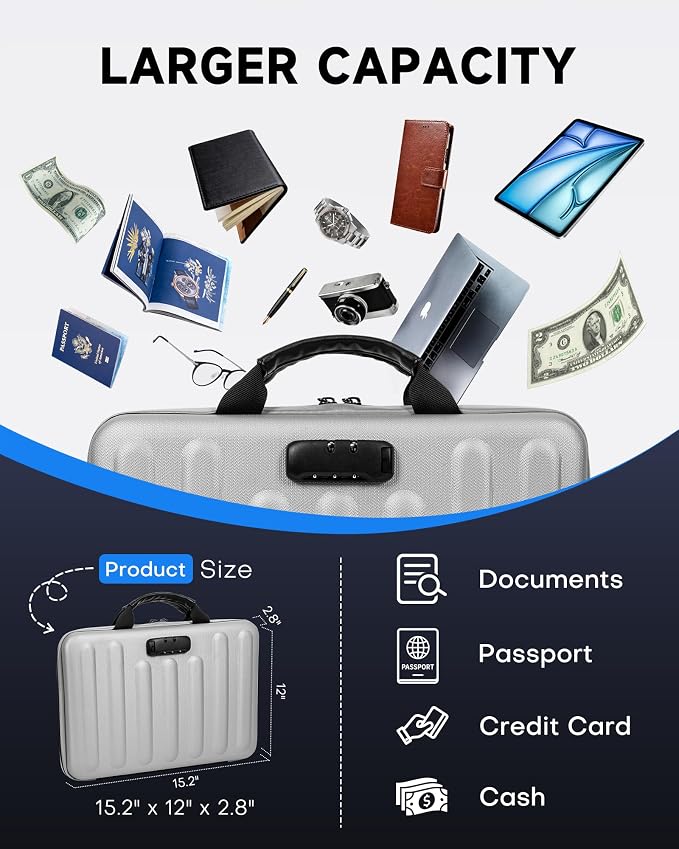 DOZAWA Fireproof Document Box, Waterproof Hard File Organizer with Lock | UL-94 VTM-0 certified 8-layer document box withstands up to 5200°F, featuring waterproof zippers, silver - Image 4