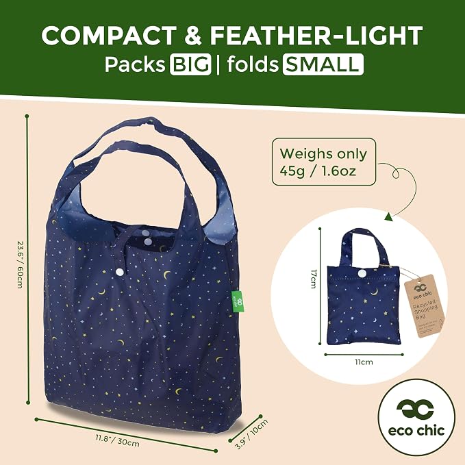 ECO CHIC Foldable Reusable Grocery Bags - Lightweight, Recycled & Reusable Shopping Bag - Waterproof Packable Tote - Image 4