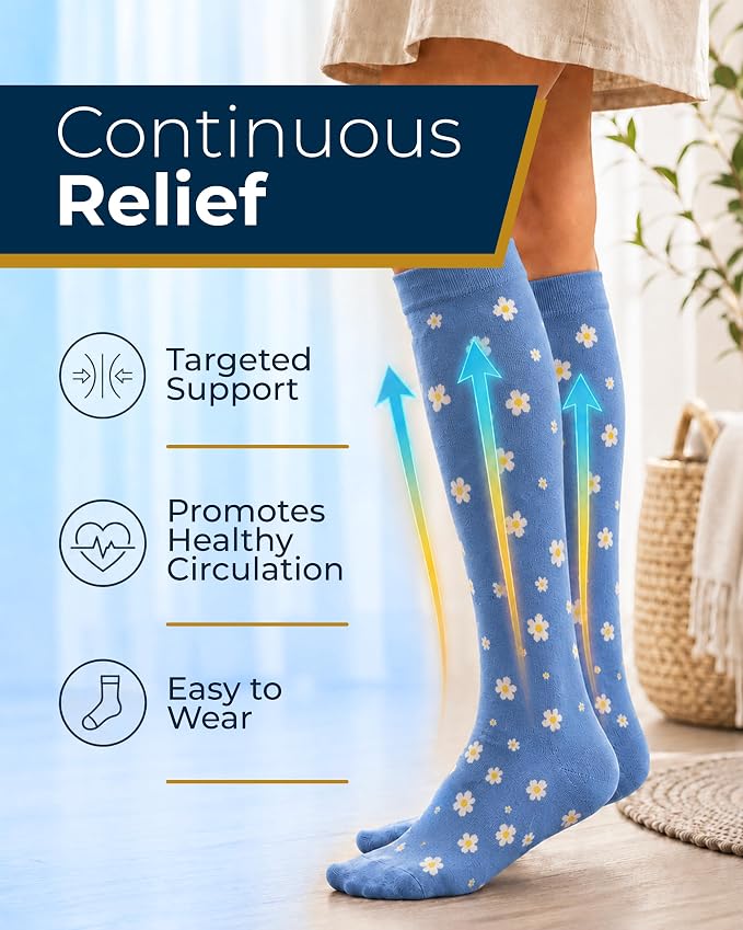Pembrook® Bamboo Viscose Light Compression Socks - 3 Pairs | 8-15 mmhg Compression Socks | Knee High Comfort Support Socks - Image 2
