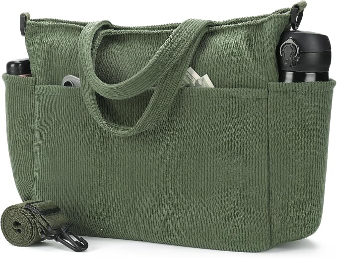 Corduroy Tote Bag for Women Crossbody Bags Lightweight Handbags Shoulder Bag with Zipper Pockets for Work Shopping by AMXNX