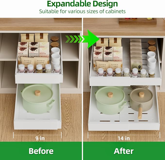 PAKETA 4 Pack Expandable Pull Out Cabinet Organizer,21" Deep | Pull Out Drawers for Cabinets with width from 9" to 14",Sliding Drawers for Cabinets with Upgrade 3 Slide Rails,hold 65 lbs - Image 4