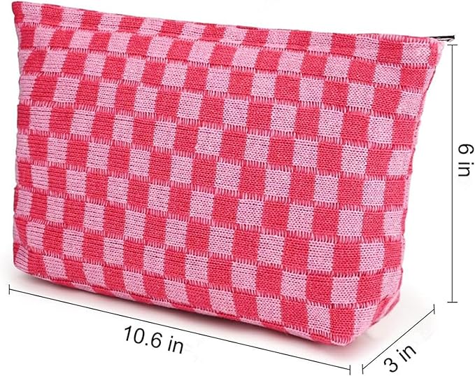 Cosmetic Bags for Women - Corduroy Cosmetic Bag Aesthetic Women Handbags Purses Smile Dots Makeup Organizer Storage Makeup Bag Girls Case Bags (Q-Checkered Rose pink) - Image 7