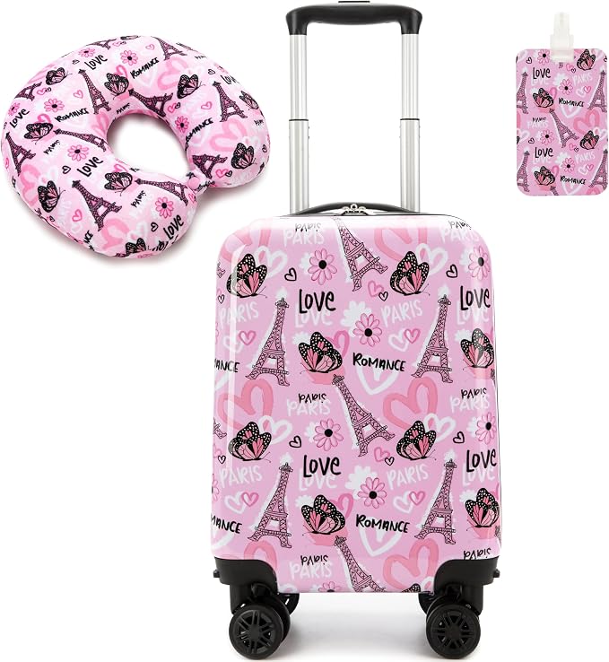 Kid's Luggage Set 16" Hardside Luggage with Spinner Wheels 2 Piece Suitcase Set Girls Carry on Toddler Travel Rolling Suitcase with Neck Pillow Airline Approved by Unknown