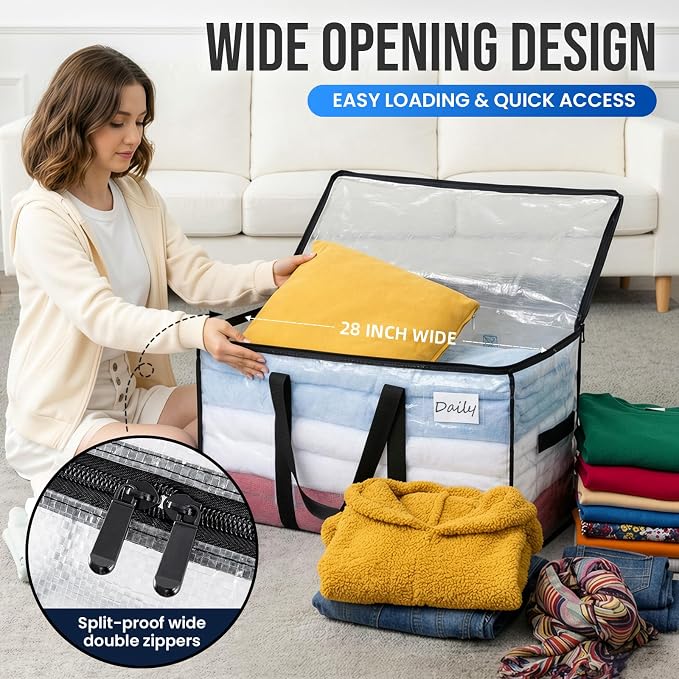 TAILI 12 Pack Clear Extra Large Moving Bags,Storage Bag with Visible Window | 93L Heavy Duty Totes For Storage,Wrap Around Handles,Alternative to Moving Boxes, College Dorm,Perfect for Moving - Image 4