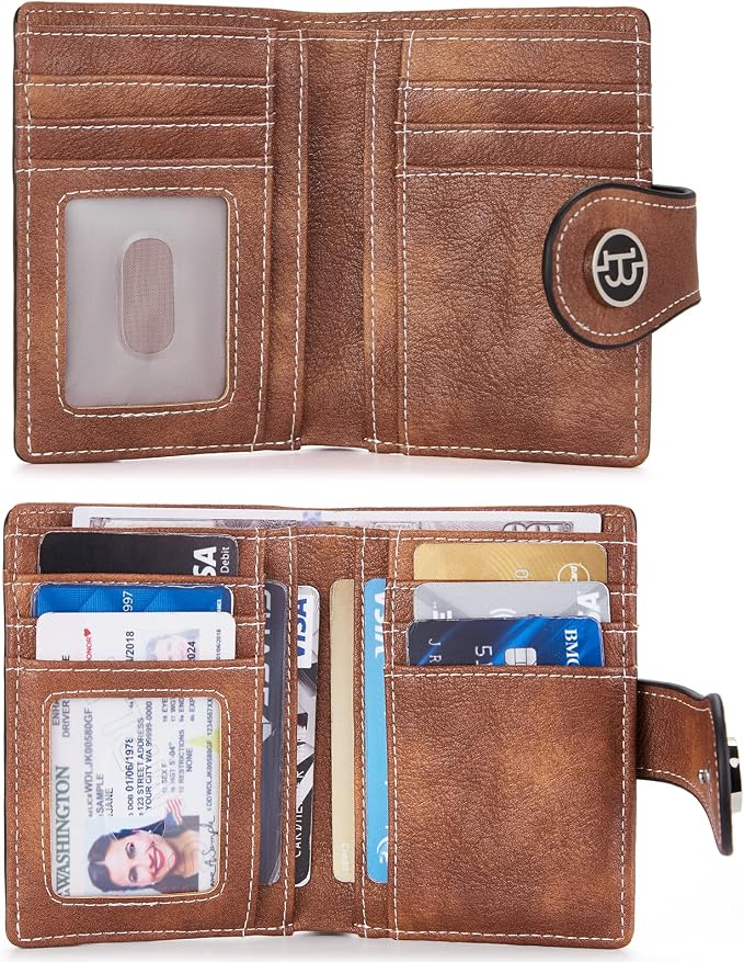 BOSTANTEN Leather Womens Wallet Small RFID Blocking Credit Card Holder | Removable ID Window, Zipper Coin Pocket, Bifold, Minimalist, Fits Small Purses, Daily Use, Ladies Gifts, Brown - Image 2