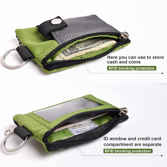 CHENSPRX Minimalist RFID Blocking Small Wallet with ID Window,WaterResistant Zip Id Case Wallet with Lanyard Keychain for Cards,Cash,Travel,Women,Men - Image 4