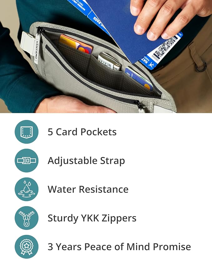 Vantamo Money Belt with RFID For Men & Women, Hidden Passport Holder for Travel, 2 Compartment Travel Fanny Pack for Women Anti Theft - Image 5