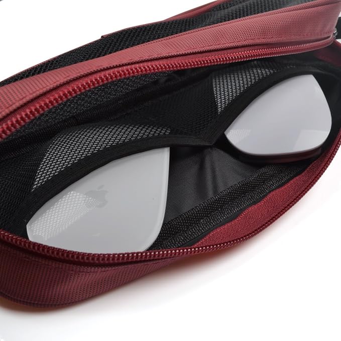 Universal Electronics Accessories Travel Organizer - Zipper Mesh Adapter Case for Laptop, Notebook, Tablet, Power, Mouse, Cord, USB Accessories - Red - Image 3