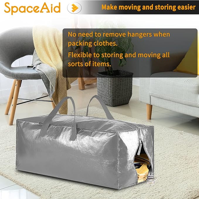 SpaceAid Heavy Duty Moving Bags, Extra Large Storage Totes W/Backpack Straps Strong Handles & Zippers, Alternative to Moving Boxes, Packing & Moving Supplies, Gley (10 Pack) - Image 5