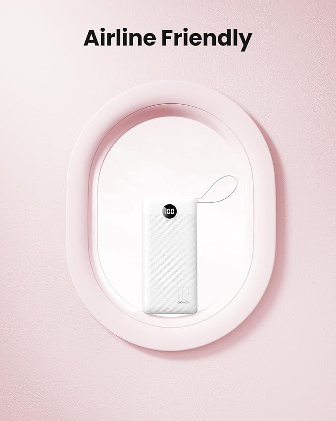 Portable Power Bank, 10000mAh Slim Portable Charger with Built-in Cables, External Battery Pack 5 Outputs 2 Inputs LED Display Compatible with iPhone/Android & More (White) - Image 5