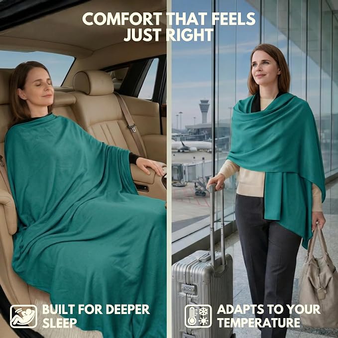 16-in-1 Compact Travel Blanket with Bag – Reversible, Ultra Soft Bamboo Airplane Blanket with Hidden Pocket – Packable for Flights & Travel Essentials (Semi-Weighted, Double Layer) - Image 5