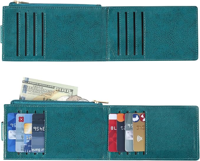 Chelmon Women's RFID Slim Card Holder Wallet | Thin Bifold Multi Card Case with Zipper Coin Pocket Purse for Women(Peacock Blue) - Image 5