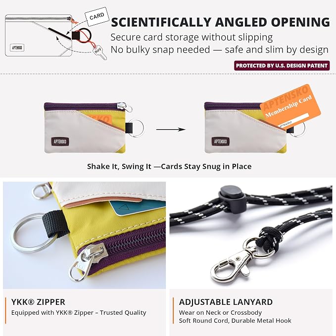 RFID Blocking Travel Wallet with Adjustable Lanyard, Small Nylon Zipper Pouch and Badge Holder for ID, Credit Cards, Cash, Keys, Commuters (Almond+DarkYellow) - Image 5