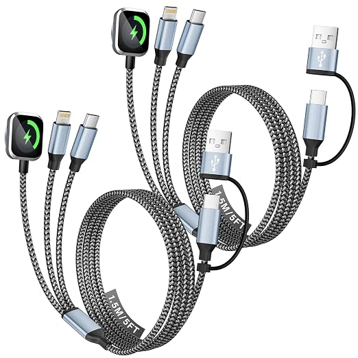Travel Essentials 3 in 2 Multi Charging Cable for Watch Charger/iPhone17-8 | Charging Cords for Multiple Devices, Universal Phone Charger Cord for Home/Office/Car, 2026 Cruise Essentials, 2 Pack 5FT by MPATIBY
