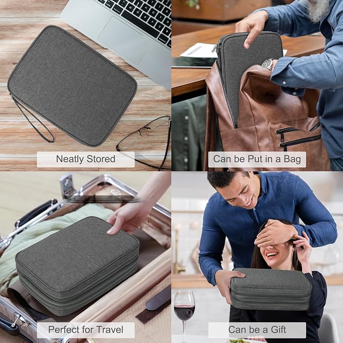 FYY Electronic Organizer, Travel Tech Pouch Bag, Extra Large, Dark Grey | Wrist Strap, Waterproof, Double Layers Electronics Travel Case for iPad, Cord, Laptop Charger, Daily and Business Trips Use - Image 7