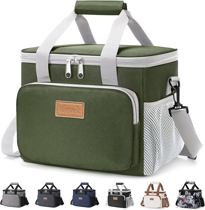 Lifewit Medium Lunch Bag, Insulated Lunch Box, Soft Cooler Cooling Tote for Adult Men Women, Gray and Green 12-Can (9L) by Lifewit