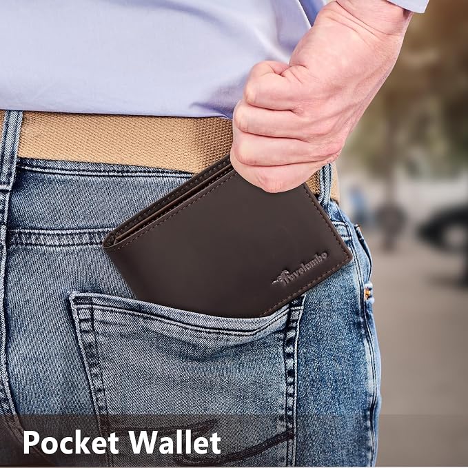 Travelambo Leather Wallet for Men, Slim Minimalist RFID Credit Card Holder | Mens Thin Bifold Pocket Wallet, Gift for Father, Brown - Image 7
