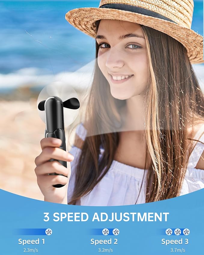 Mini Handheld Fan, Portable Hand Fan with USB Rechargeable, 2000 mAh Battery Operated, 3 Speeds Adjustable, 2 IN 1 Small Personal Pocket Fan for Women Girls Travel Outdoor - Image 2