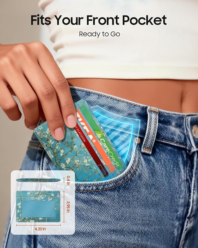 FINTIE Slim Minimalist Front Pocket Wallet RFID Blocking Credit Card Holder | Card Cases with ID Window for Men Women, blossom - Image 2