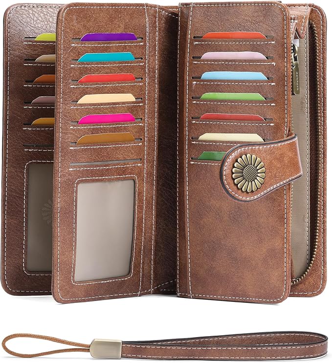 SENDEFN Wallets for Women Leather Credit Card Holder with RFID Blocking Large Capacity Wristlet | with RFID Blocking by SENDEFN
