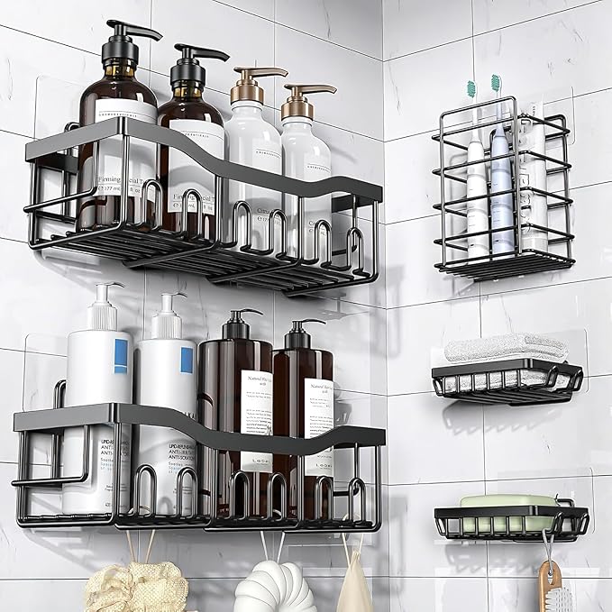 Shower Caddy Adhesive Replacement Hooks, Heavy Duty Waterproof Strips, No Drilling for Bathroom Shelves, Kitchen Racks, and Soap Holders (Transparent-4 Pack 3 Hook) - Image 4