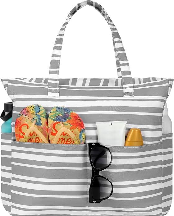 Trifabricy Beach Bags for Women, Waterproof Large Tote Bag With Zipper | Waterproof Sandproof, Zipper Closure, Wet Pocket, For Beach Gym Travel Shopping Vacation, Durable Lightweight, Easy Clean by Trifabricy