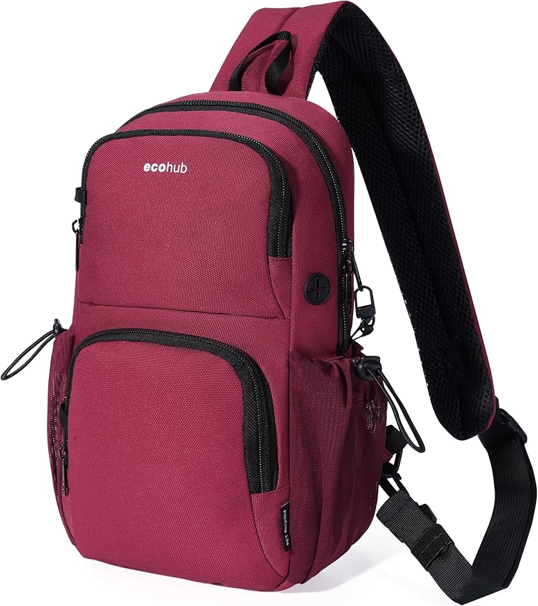 ECOHUB Crossbody Bags for Women Men, Anti-Theft RFID Blocking Sling Backpack Water Resistant Chest Shoulder Daypack, Red by ECOHUB