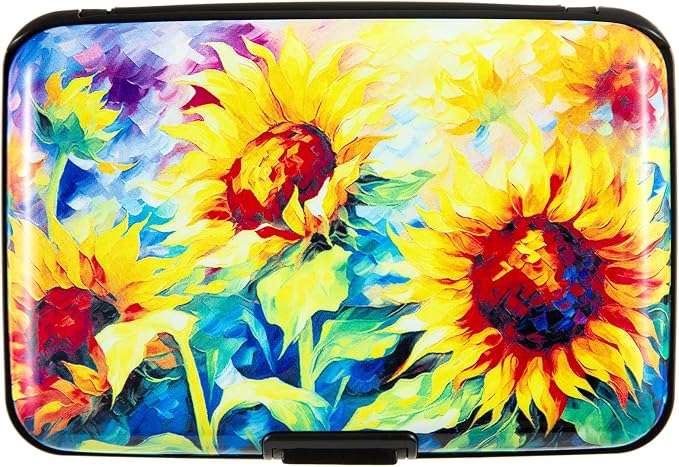 Credit Card Holder for Women Men RFID Blocking Wallet Small Business Metal Slim Mini Aluminum Hard Case (Yellow SunFlowers Painting) - Image 8