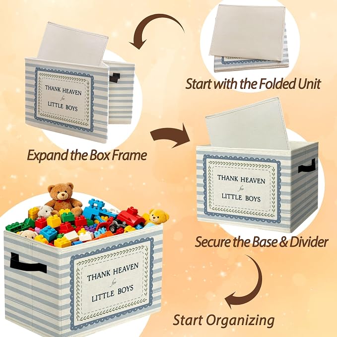Boys Nursery Motivational Storage Bins Box with Handles Organizer Basket | encouraging affirming foldable basket for organizing, striped collapsible toys clothes for playroom nursery bedroom, 10x14 in - Image 6