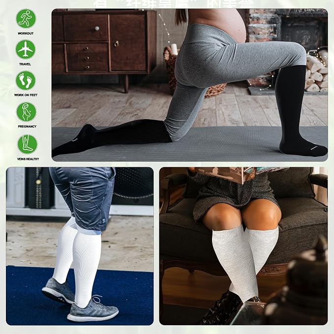 LEVSOX Wide Calf Compression Socks for Women&Men Plus Size 15-20mmHg Knee High Large Support Stockings for Circulation - Image 7