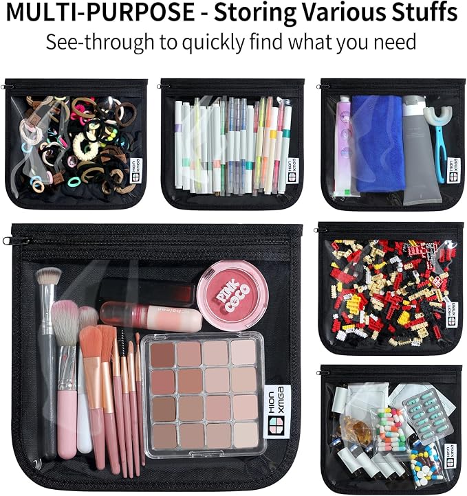 HIONXMGA Set of 3 Diaper Bag Organizing Pouches, Space-Saving, 3 Large Size | Clear Front Toiletry Bags Waterproof Zipper Pouches for Women Kids Toiletries Baby Essentials Well-Organized Carry, Black - Image 5