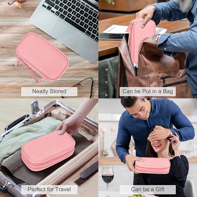 FYY Electronic Organizer, Travel Tech Pouch Bag, Cable Organizer Pink | Wrist Strap, Waterproof, Double Layers Portable Electronics Travel Carrying Case for Cord, Charger, Daily Business Trips Use - Image 7