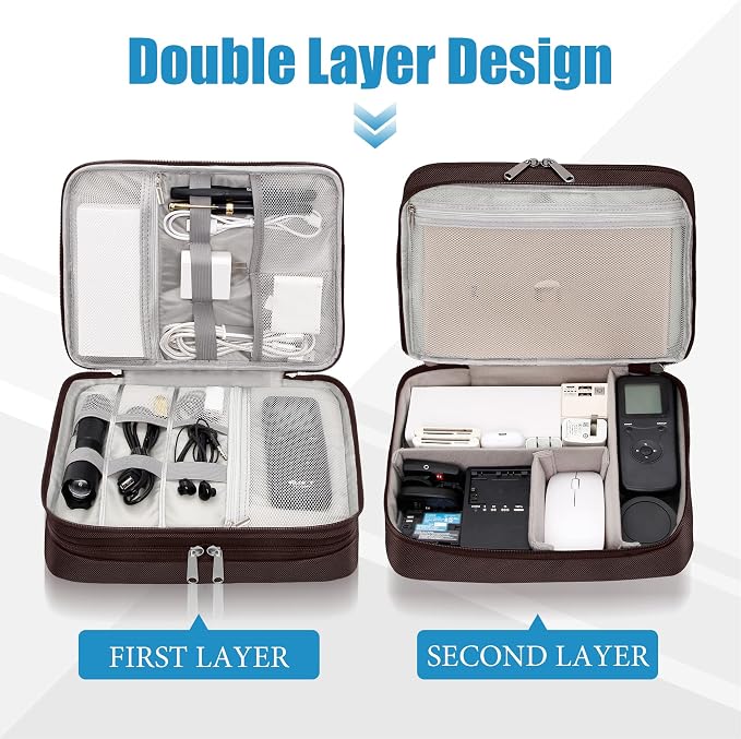 SELLYFELLY Electronics Travel Organizer, Double Layer Cable Organizer Bag Watreproof Electronics Accessories Storage Bag for Cord, Charger, Phone, Power Bank, Kindle, Hard Drive - Image 3