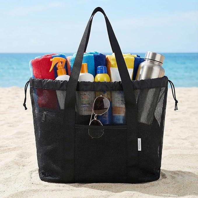 Mesh Beach Bag tote for women men cruise travel essentials swim pool towel bag for family vacation foldable must haves | foldable - Image 6