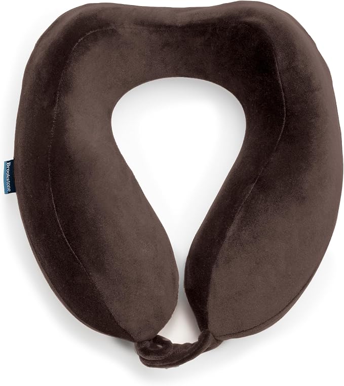 Brookstone Neck Travel Pillow Lightweight Contoured Memory Foam Support | Structured Shape Keeps Your Head Aligned While Seated, Soft Fleece Cover Feels Gentle Against Skin on Flights or Car Rides by Unknown