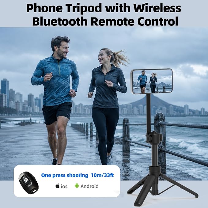 35" Magnetic Selfie Stick Phone Tripod, Extendable Phone Tripod with Cold Shoe and Remote,Compatible with iPhone/Android/Sport Camera Perfect for Video Recording/Selfies/Insta360 x5（Black） - Image 5