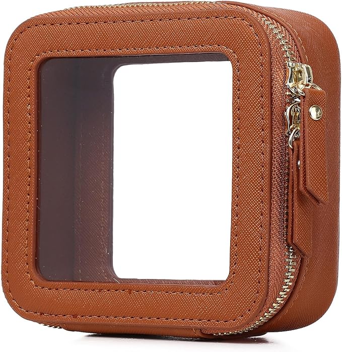 Pinkmik Small Clear Mini Makeup Bag, Brown, MINI-1 | Cosmetic Case & Toiletry Bag, Zipper Closure, Purse Organizer, Car Essentials by Pinkmik
