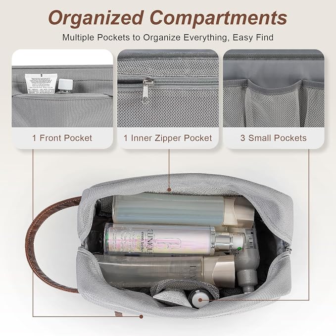 Travel Toiletry Bag for Men, Hanging Toiletry Organizer, Water Resistant Shaving Kit with Large Capacity for Travel Accessories (Grey, Medium) - Image 4