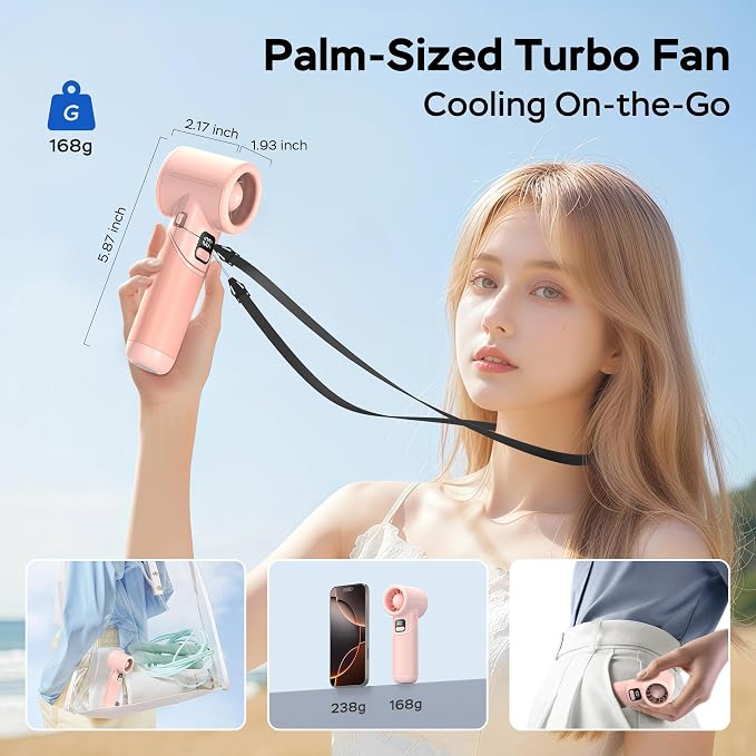 Portable Handheld Turbo Fan丨5 Speed Foldable Hand Fans丨Max 20 Hours Runtime丨Rechargeable Mini Pocket Cooling Fan for Travel, Outdoor Activities, Gifts for Women - Image 6