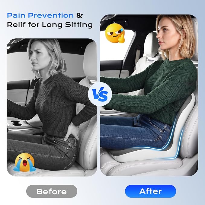 Coverado [Upgraded] Car Seat Cushion and Lumbar Support Pillow One Piece, Memory Foam Ergonomic Back Support Driving Seat Cushion for Back Pain, Non-Slip Washable Cushion for Car, Driver, Office - Image 4