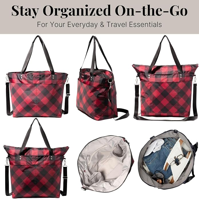 Baggallini Carryall Tote - Lightweight Nylon Zipper Top Weekender Travel Beach Bag w/Luggage Sleeve - Image 6