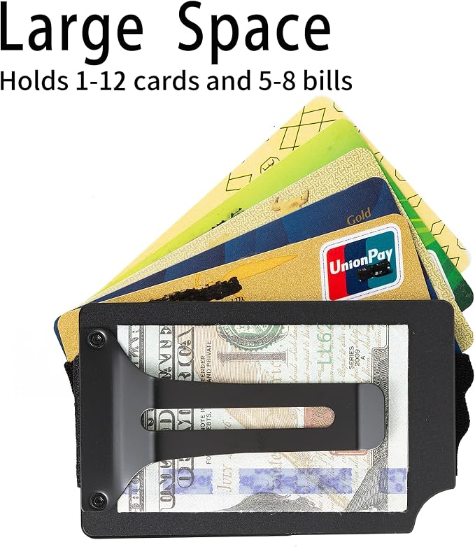 Minimalist Wallet for Men, Slim Metal RFID Blocking Wallet Credit Card Holder Money Clip & Cash Strap, Scratch-Resistant Holds 15 Cards,Ideal Gift for Men | Matt Black - Image 3