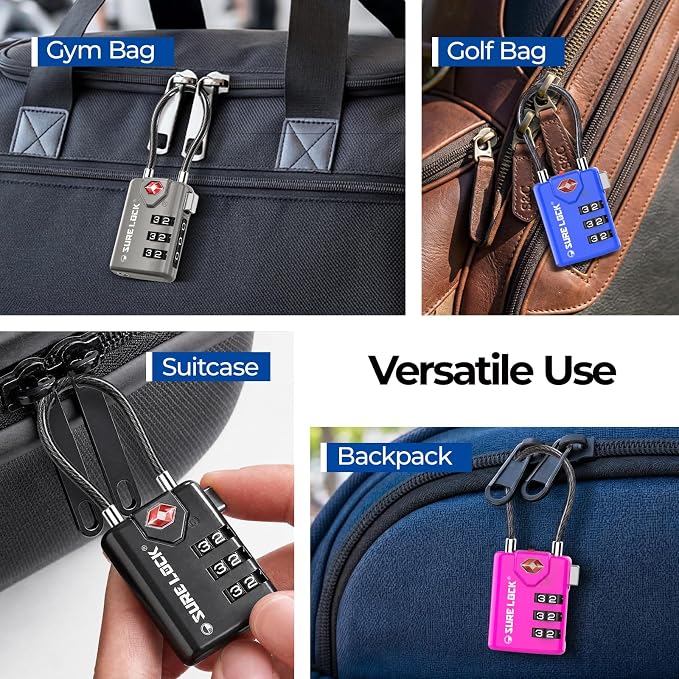 SURE LOCK TSA Compatible Travel Luggage Locks, Inspection Indicator, Easy Read Dials TSA Approved with Zinc Alloy (1, Black 8 Pack) - Image 6