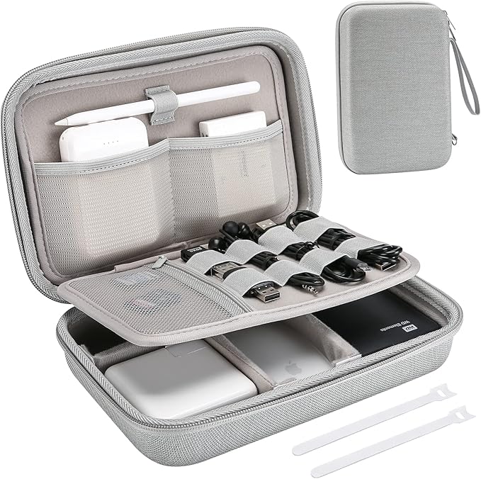ProCase Hard Travel Electronic Organizer Case for MacBook Power Adapter Chargers Cables Power Bank Apple Magic Mouse Apple Pencil USB Flash Disk SD Card Small Portable Accessories Bag by ProCase